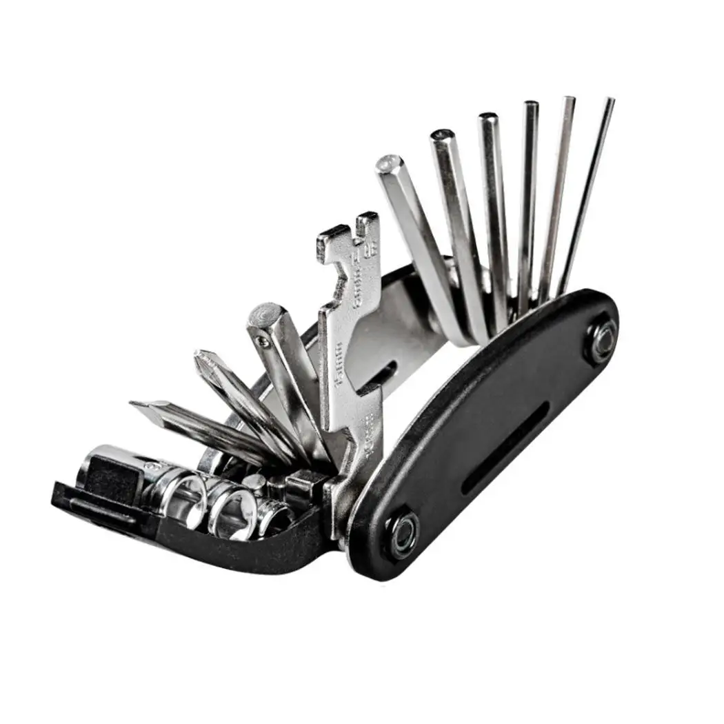 

16 in 1 Multifunction Folding Mountain Bike Travel Repair Tool Black Kit