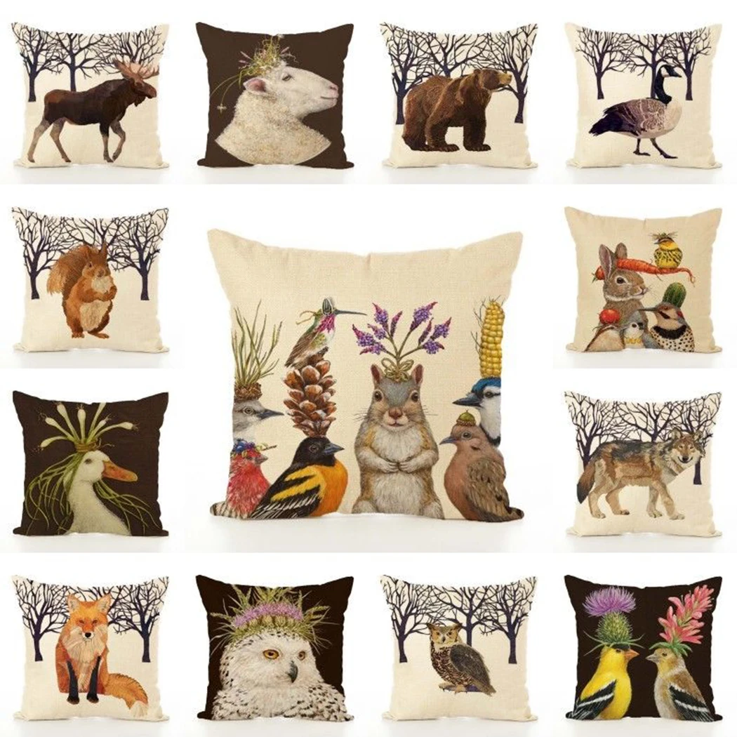 Cute Animal Cotton Linen Throw Pillow Case Cushion Cover ...