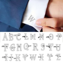 Новые модные Для мужчин Начальная буква Бизнес серебристо-алфавитные запонки, запонки Свадебный официально запонка