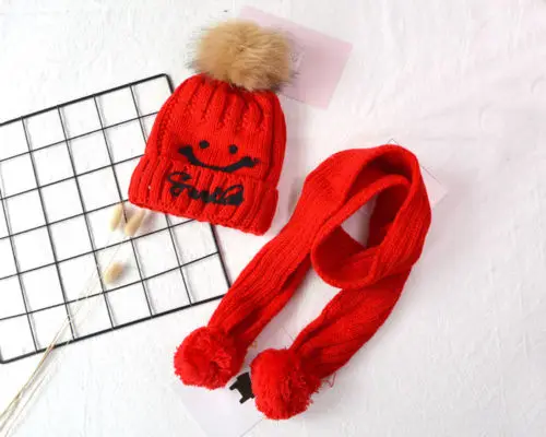 2 предмета; вязаная зимняя шапка для маленьких мальчиков и девочек; теплая шапочка для малышей; вязаная шапка; шарф; повседневная одежда для мальчиков и девочек