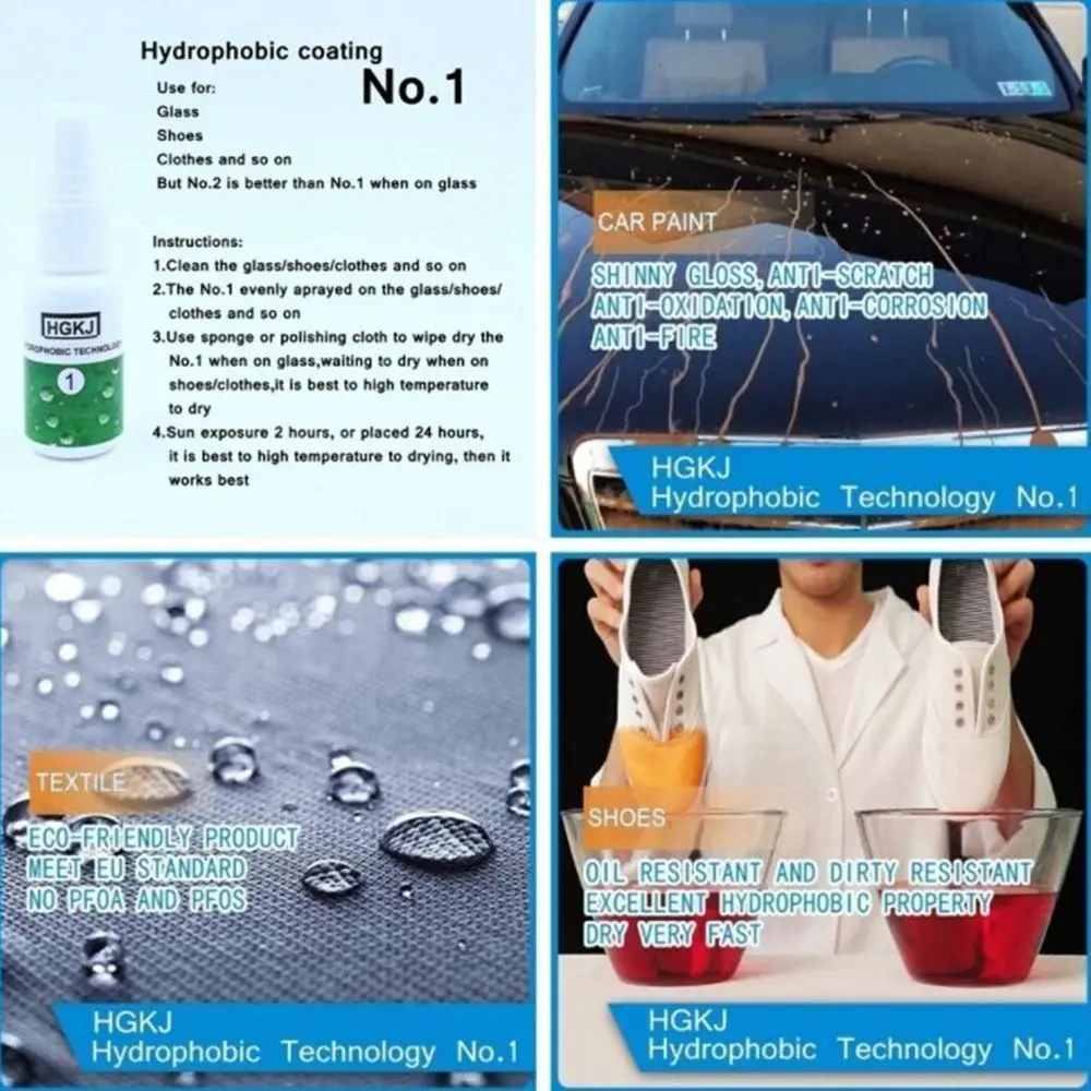 HGKJ-1 Auto Car Shoes Nano Glass Hydrophobic Coating Rainproof Waterproof Agent Spray+ Sponge 20ml