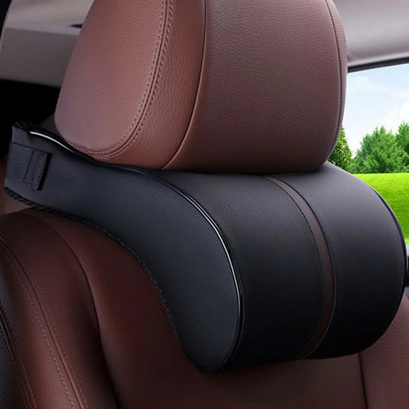 

Adjustable Car Seat Headrest Pillow Pad Memory Foam Neck Rest Support Cushion Polyurethane Leather+Cotton