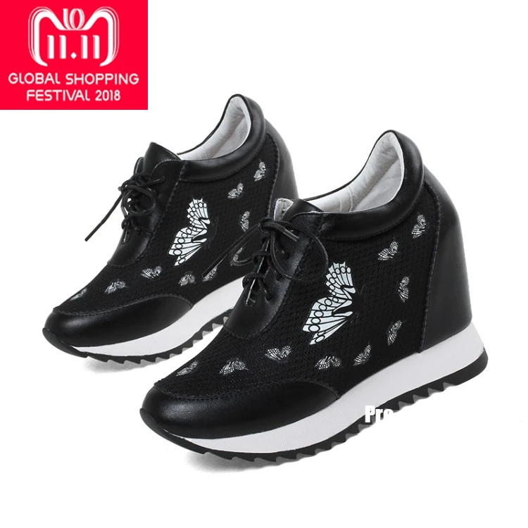 

{Zorssar} 2018 New Fashion Genuine Leather casual womens shoes pumps increased internal platform shoes women High heels shoes