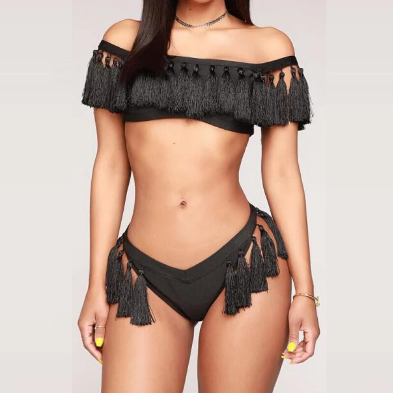 Tassels Swimwear Women High Waist Bikini Set Ladies Off Shoulder Push Up Bra Bathing Suit Swimwear Swimsuit Femme Beachwear
Tassels Swimwear Women High Waist Bikini Set Ladies Off Shoulder Push Up Bra Bathing Suit Swimwear Swimsuit Femme Beachwear