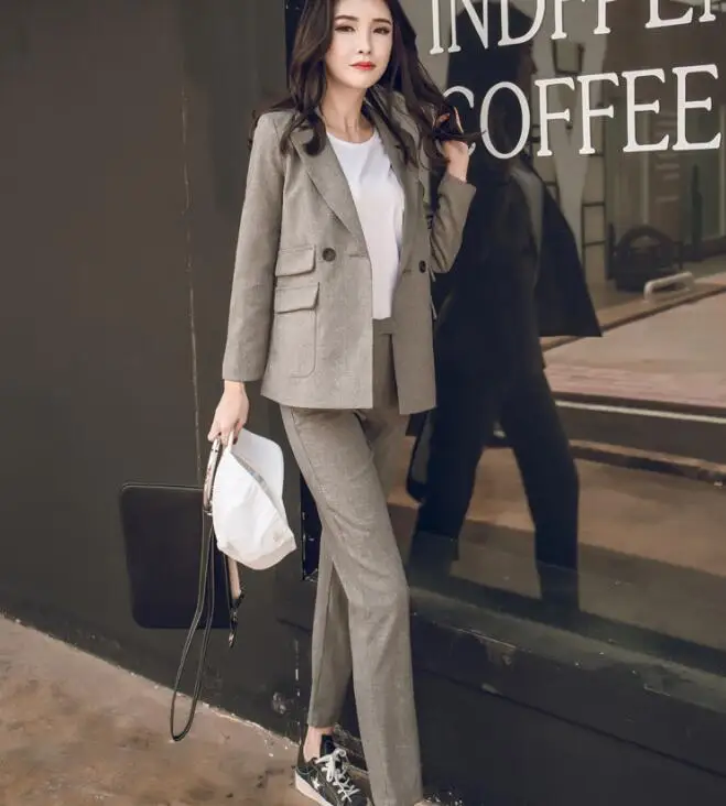 Vintage Pants Suits Women Elegant Office Lady Suit Formal Work Blazer Jacket Trouser Two Piece Set OL 2019 Spring Autumn Outfit