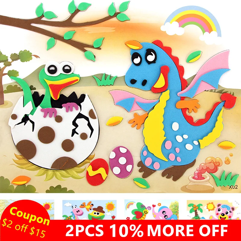 Happyxuan 20 designs/lot 21*26cm Large Eva Foam Sticker Craft Series X Cartoon Animal Educational Puzzles Kits Kindergarten Kids