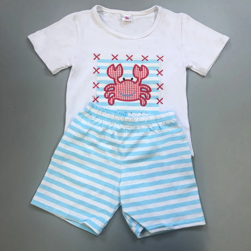 Baby Boy Clothing Set Factory Wholesale Price New Design Toddler Summer Fish Embroidery Remake Boutique Shorts Baby Outfits Sets