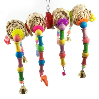 

Frame Rack Macaw Bite Hanging Toy With Bells Cage Decor Colorful Bird Parrot Wood Rattan Balls Chew Toy Cockatoo Standing