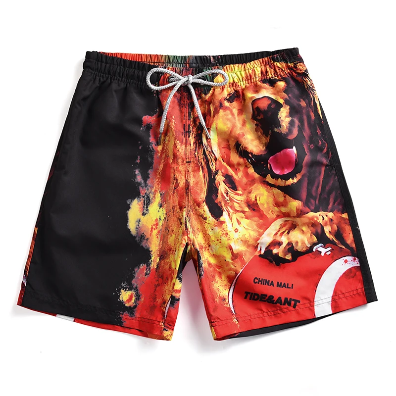 

2019 Newest Men's Fire Dog Printed Board Shorts Boy's Novelty Swim Trunks Man Loose Surfing Beach Shorts Maldives Swimwear Short