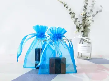 

130*182mm Simple Elegant Blue Mesh Bundle Bag For Cosmetics Sample Trial Set Dustproof Storage Pouch For Jewelry Gift