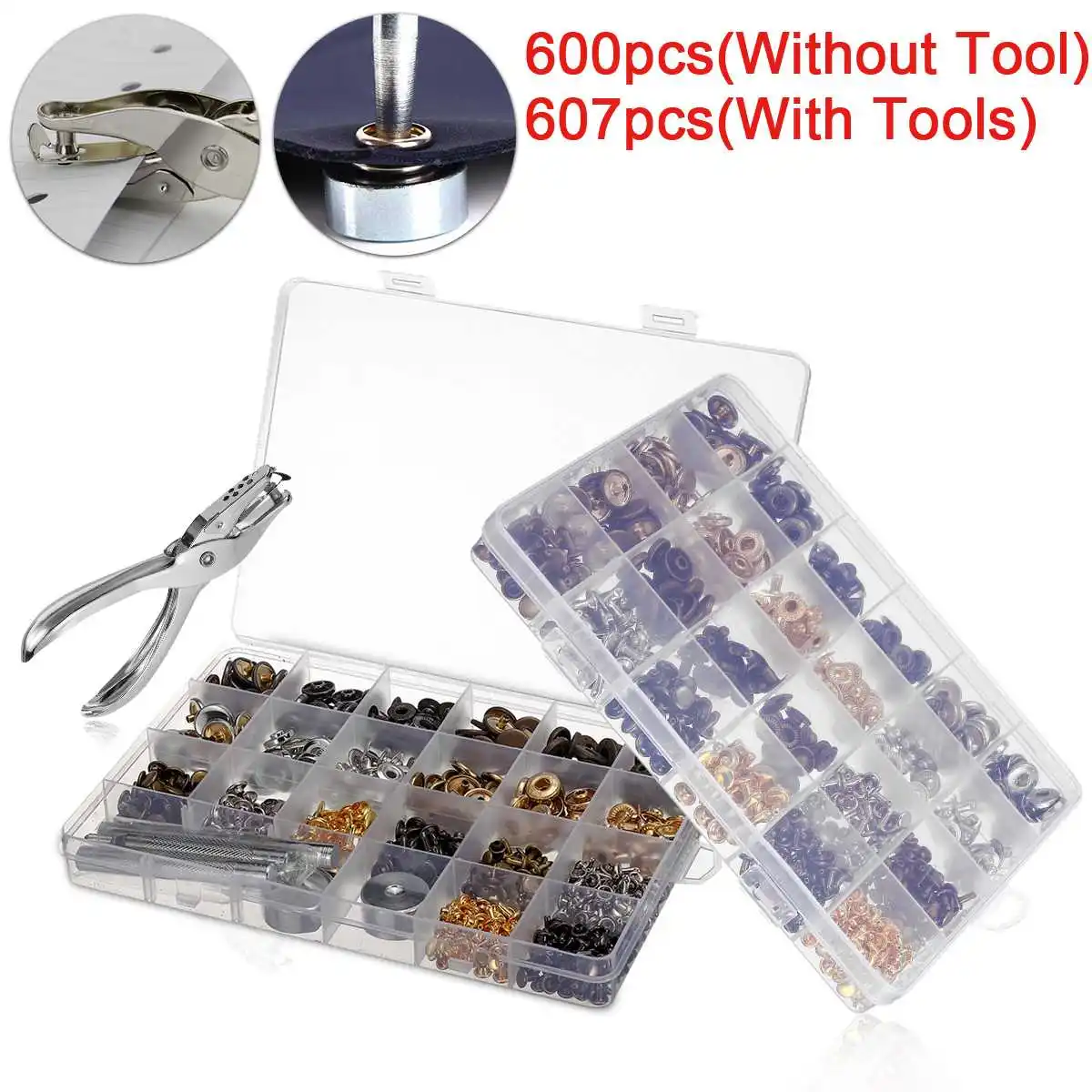 

Punch Piler Fixing Tool 607Pcs Sewing Leather Snap Fasteners Press Buttons Hole Metal Spikes Rivets For Craft Repairs Decor