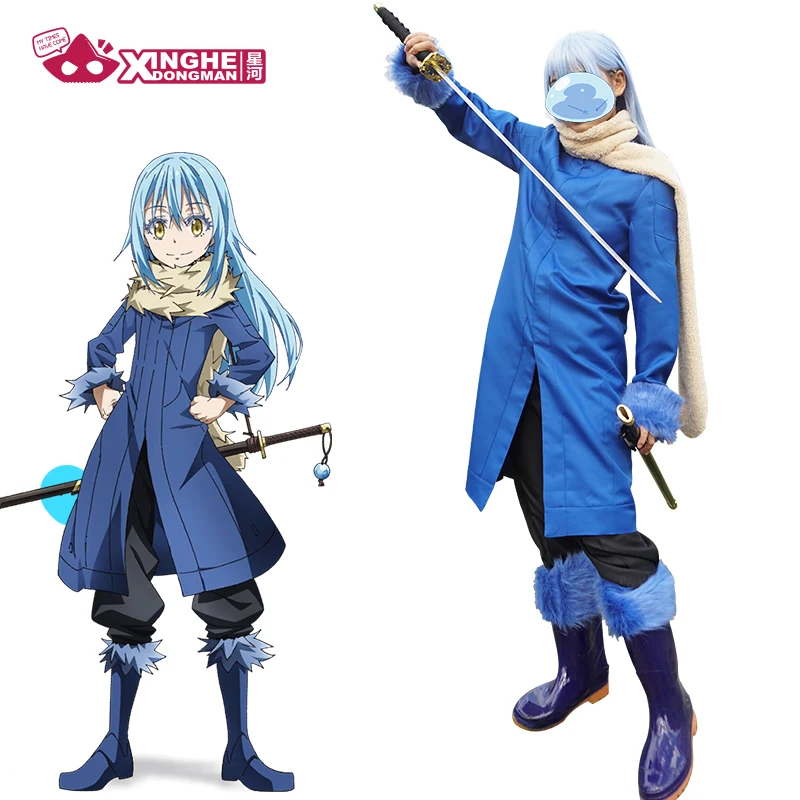 

Milky Way Anime That Time I Got Reincarnated as a Slime Cosplay Costume Rimuru Tempest Scarf Blue Long Slime Coat Pants