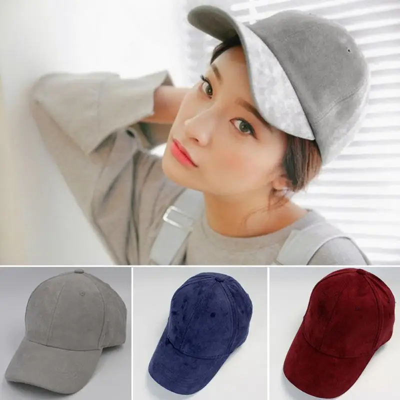 

Suede fabric Women Baseball Cap Snapback Suede Fabric Adjustable Black Gray Pink Men Visor Hat Fashion Unisex Sport Baseball Cap