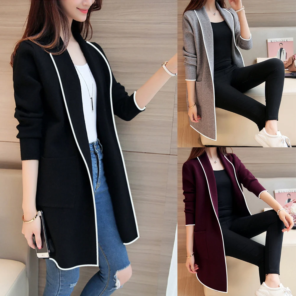 

Plus Size Women Long Sleeve Casual Ol Cardigan Pocket Solid Jumper Coat Turn-Down Collar 2019 New Spring Slim Lady Ol Jacket