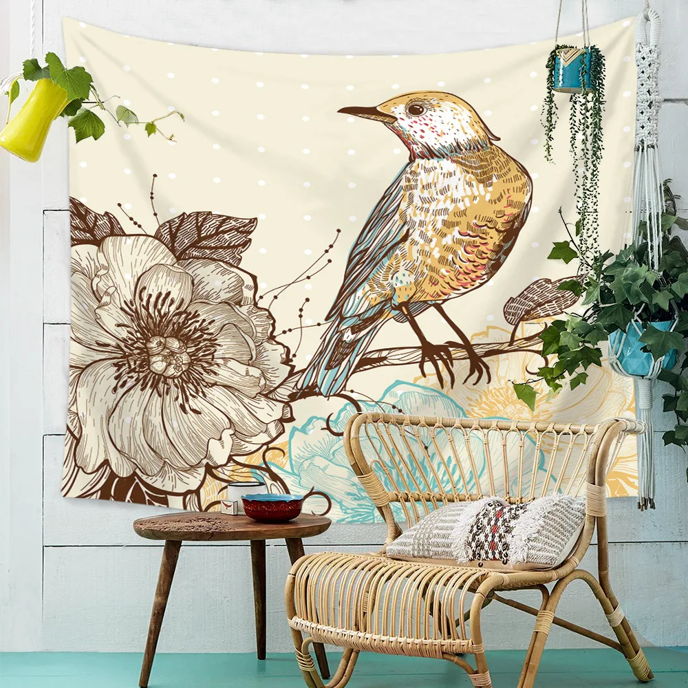 

Chinese Style Flower Bird Wall Tapestry Boho Decor Vintage Hanging Wall Tapestries Carpet Throw Cover Blanket Home Wall Tapestry