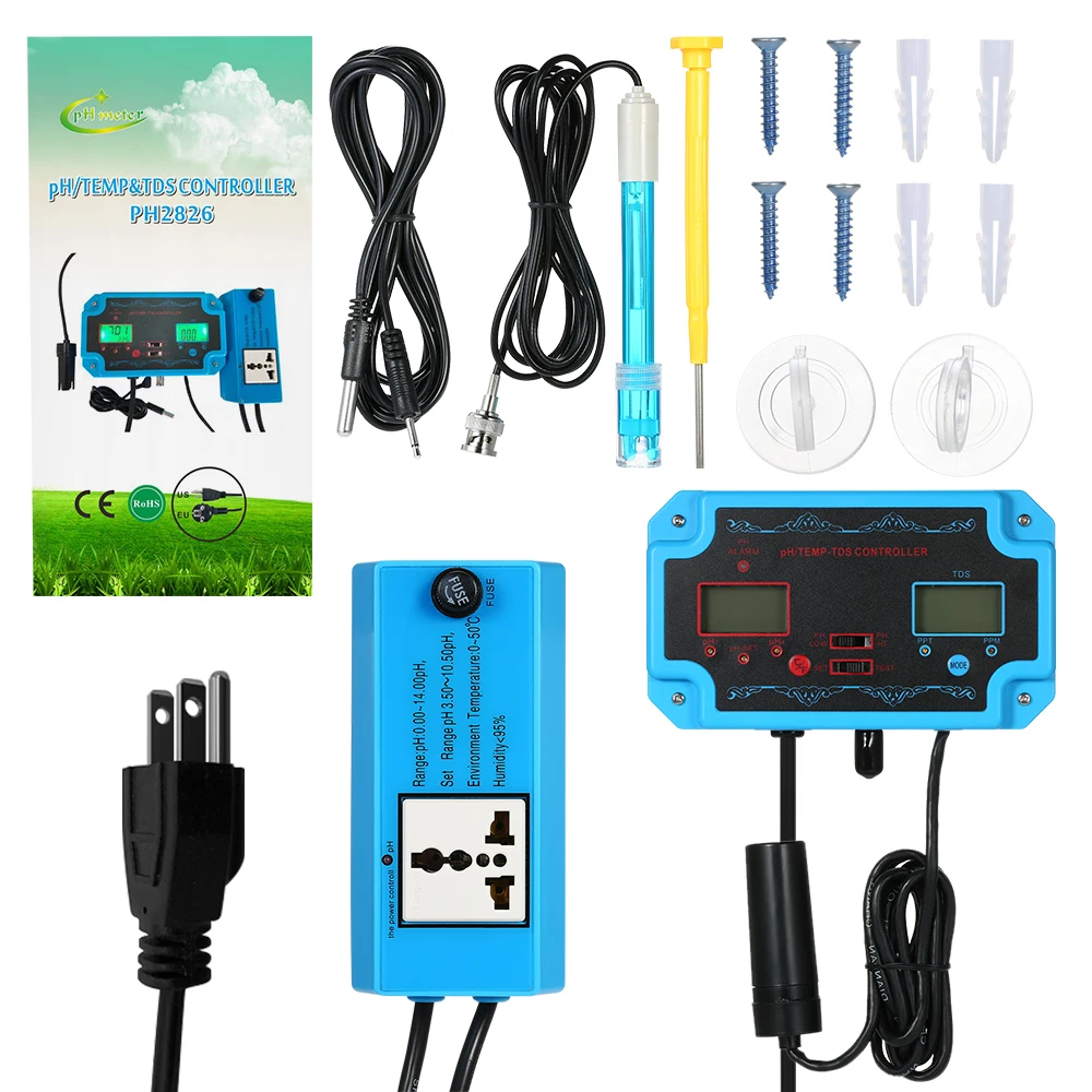 

Water Quality Detector pH Controller with Relay Plug Repleaceable Electrode Type Probe Water Quality Tester for Aquarium Monitor