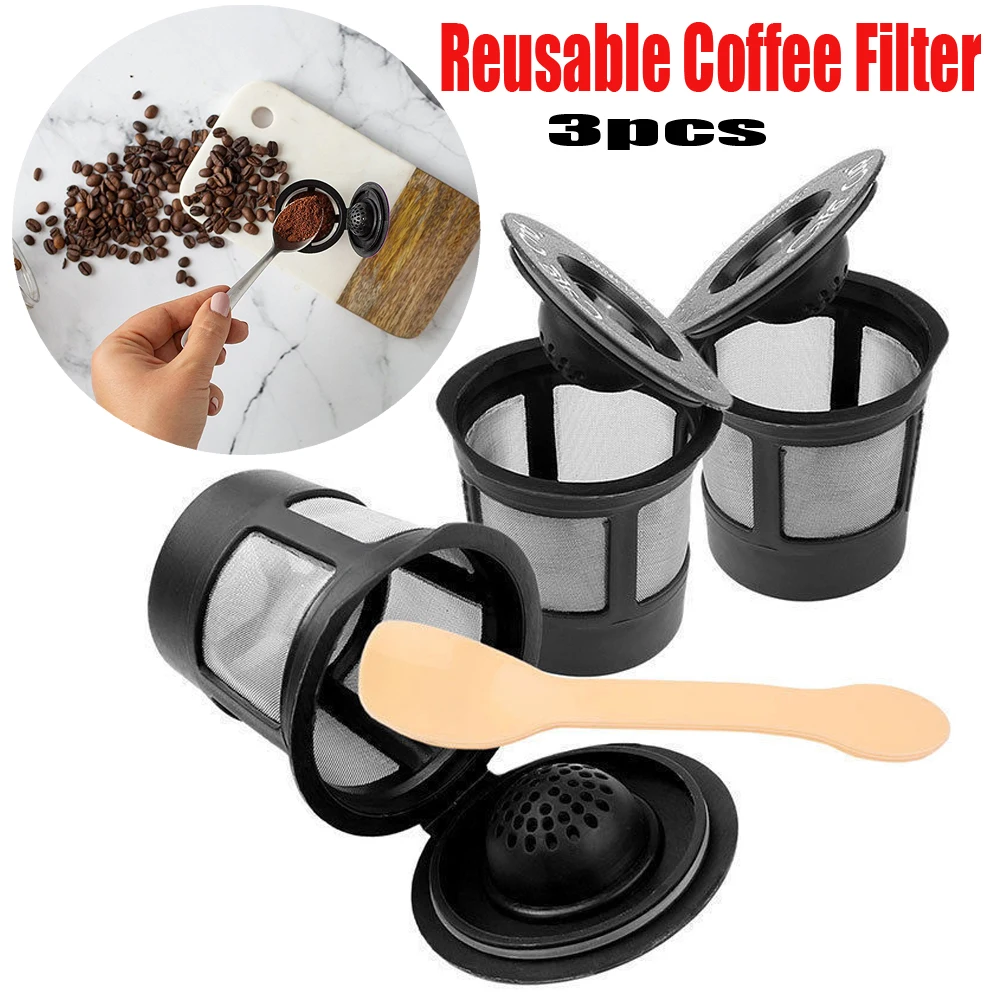 

Reusable Coffee Basket with Wooden Spoon 3Pcs Plastic Refillable Coffee Filter Baskets for Keurig Coffeeware Tool for Kitchen