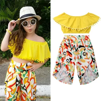 

Newborn Infant Baby Girls Sleeveless Ruffle Crop Tops T-Shirt Floral Pants Outfits Set roupa menina roupa de bebe terno 2019