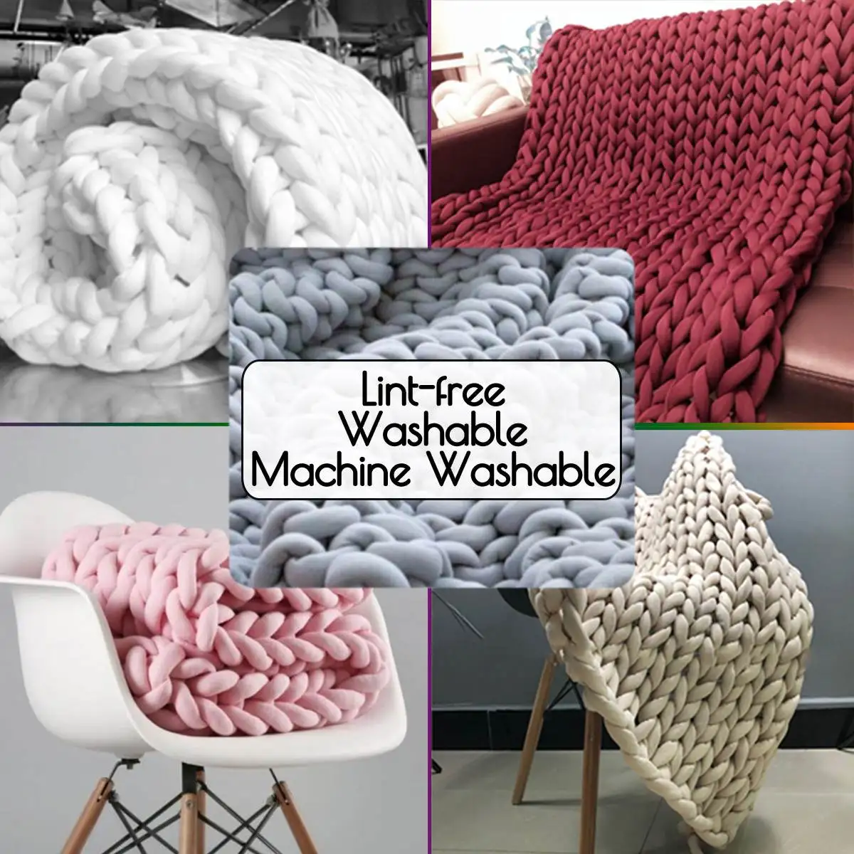 

50x50cm 80x100cm 100x120cm 100x150cm 120x150cm Hand Weaving Knitted Blanket Machine Washable Lint-free Soft Knitting Blankets