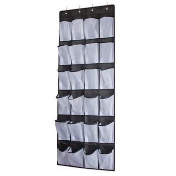 Over The Door Shoe Organizer, Clear Hanging Shoe Rack, Fabric Closet Shoe Organizer Storage Bag, 24 Large Mesh Pockets Door Sh