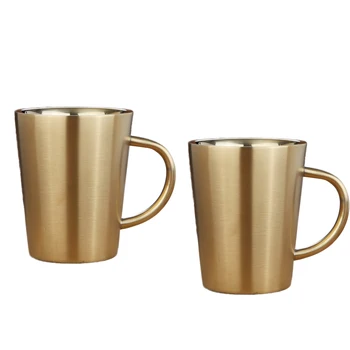 

2pcs/Set 340ML Double-Walled Insulated Cup Stainless Steel Coffee Mug High Temperature Resistant Cup For Home Office (Golden)