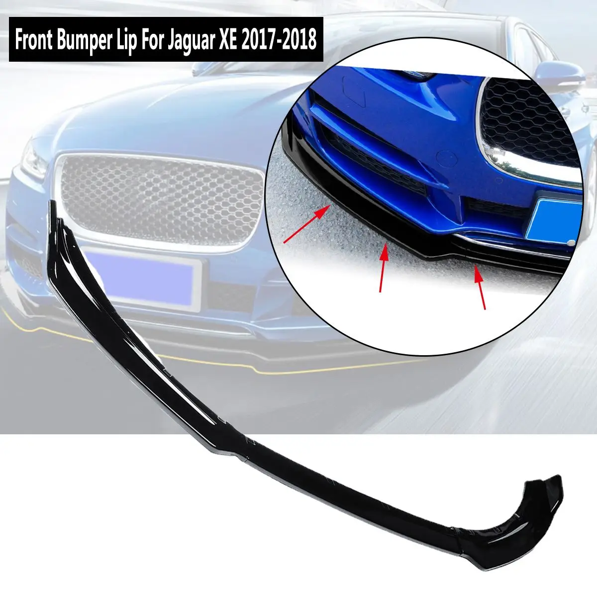 Parachoques delantero del coche negro brillante para Jaguar XE 2017-2018 Exterior de piezas de repuesto parachoques delantero borde de la cubierta del labio
