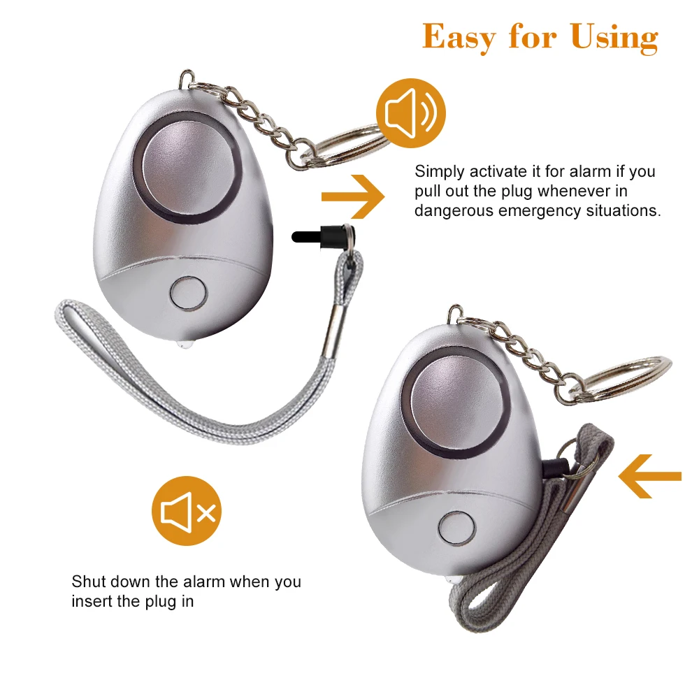 Персональная сигнализация 120-130дб безопасный звук аварийная Самозащита охранная сигнализация брелок со светодиодным фонариком для женщин, девушек, детей