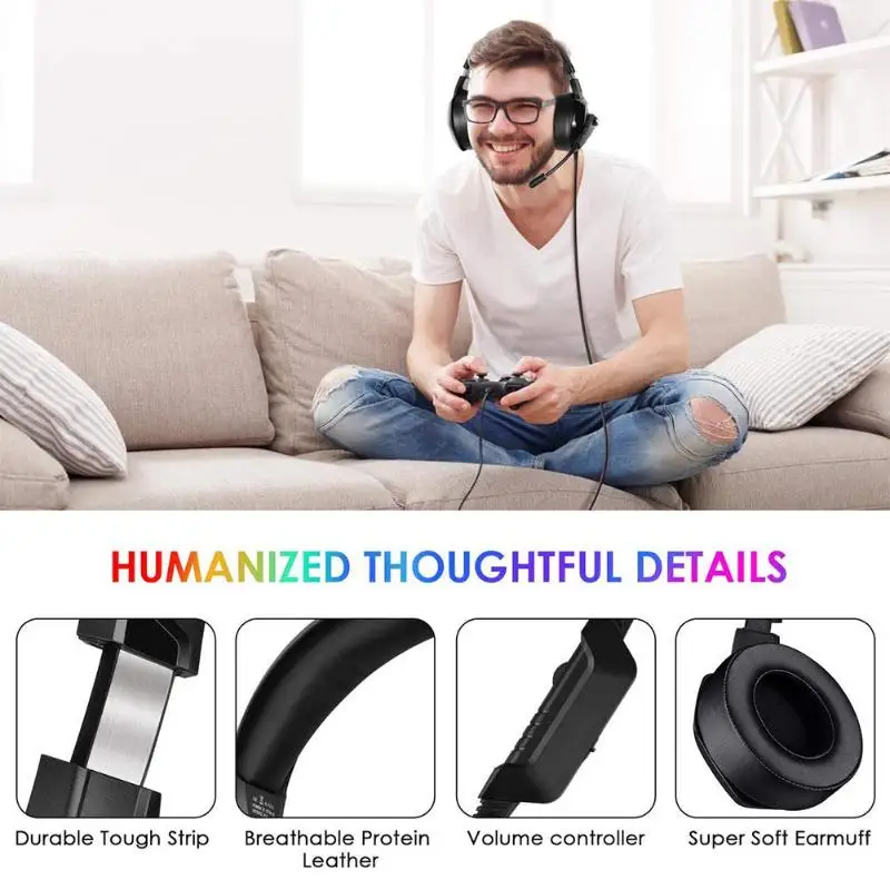 ONIKUMA K6 السلكية سماعة الألعاب سماعة رأس ستيريو مع Mic LED ل PC PS4 فقط تستخدم لإمدادات الطاقة إلى مصباح ليد بوضوح