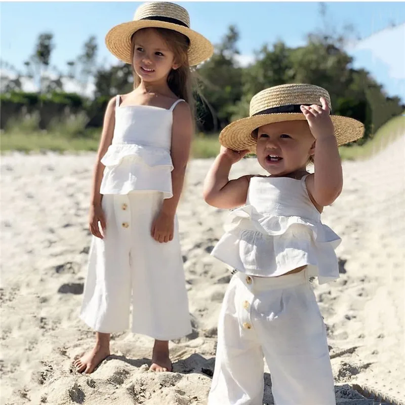 

1-5T Toddler Kids Baby Girls Cute Clothes set Boho Beach Summer Ruffles Crop Top and pants Cotton playa set lovely outfits