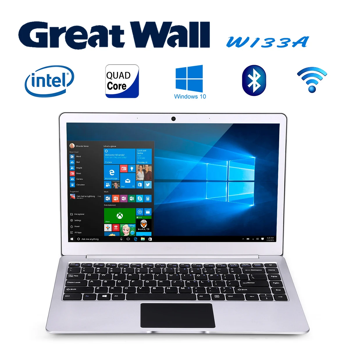 Great Wall W1333A 13,3 "ips Экран ноутбуки Windows 10 Intel Celeron N3350 2,4 ГГц 4 ГБ Оперативная память 64 ГБ Встроенная память Тетрадь 5000 мАч Полная клавиатура