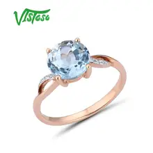 Anillos de oro VISTOSO para mujeres genuino 14K 585 anillo de oro rosa diamante brillante cielo azul Topacio boda aniversario fino joyería(China)