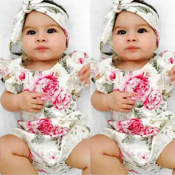

Pudcoco Girl Jumpsuits 0-18M US Newborn Baby Girl Floral Outfit Clothes Jumpsuit Romper+Headband Set