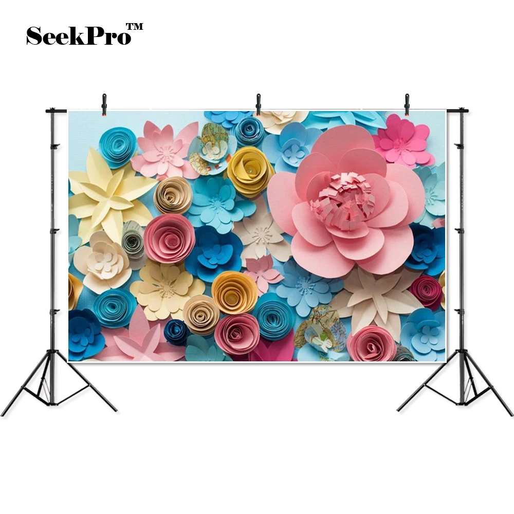 SeekPro paper-cut 3D flowers children kids Banner Photo Backgrounds Printed Studio Professional Indoor Photographic Backdrops |