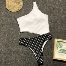 Women Swimsuit Sexy One Shoulder Swimwear Women High Cut One Piece Bikini High Waist Hollow Solid Bathing Suit Dot Swimming Wear Women Swimsuit Sexy One Shoulder Swimwear Women High Cut One Piece Bikini High Waist Hollow Solid Bathing Suit Dot Swimming Wear