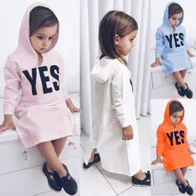 Новое весенне-осеннее платье с капюшоном и буквенным принтом для маленьких девочек, свитер, хлопковая одежда, От 1 до 6 лет