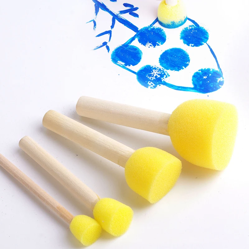 

4pcs/set Paint Brush Wooden Handle Seal Sponge Brush Children's Painting Tool Graffiti Kids DIY Doodle Kids Drawing Toys