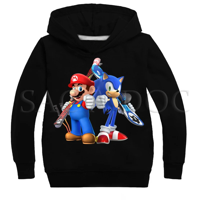 

Cartoon Super Sonic Mario Kids Hoodies Boys Girls Fashion Sweatshirt Autumn Winter Casual Pullover Hooded Kids Best Gift