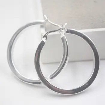 

Solid 925 Sterling Silver Hoop Earrings Elegant Big Circle Earrings NEW 34mm H