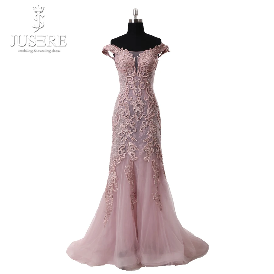 

Jusere2018 New Collection Mermaid Off Shoulder Appliqued Embroidered Beaded Pearls Evening Dresses Floor-Length Prom Party Gown