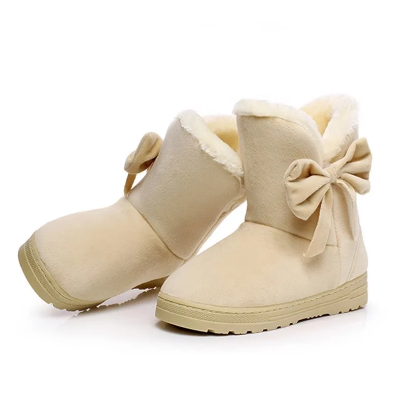 

Fur Boots Winter Ankle Boots For Women Bow-Knot Snow Shoes New Style Round-toe Slip On Female Flock Snow Boot Ladies Shoes
