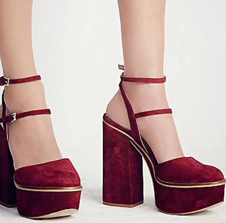 Grueso Hebilla gray Red Black Sexy Tacones Mujer Dama De wine Sandalias Toe Zapatos Ronda Abesire Alta Correa khaki Plataforma Cuadrado qtBx6Hwnaf