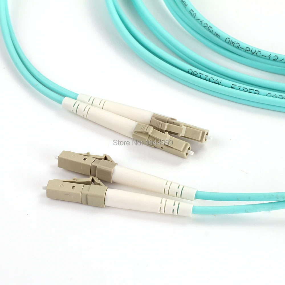 Jumper De Fibra Óptica Multimodo OM4 50/125 LC-LC OFNR (Riser), 2.0 Mm, Dúplex, Aqua, 2 Metros
