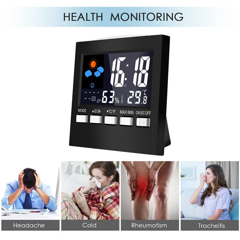 

Digital LED Desk Table Clock Alarm Clock LCD Screen Temperature Hygrometer Weather Calendar Display Desktop Digital Table Clocks