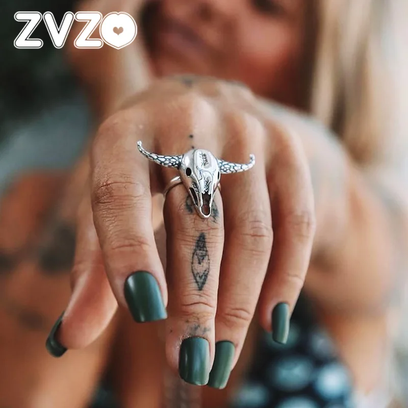 ZVZO Готический винтажный геометрический коровья голова кольца для женщин модные