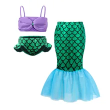 Модная одежда с рисунком «маленькая русалочка» купальники костюм для плавания бикинидля девочек одежды из 3 предметов, наряд для маленьких принцесс для купания купальник, пляжный костюм Одежда для девочек