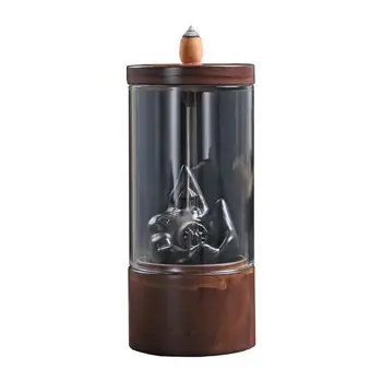 

Backflow Incense Burner With Transparent Acrylic Cover Smoke Wwaterfall Incense Sticks Holder Lotus Smell Aromatic Home Office