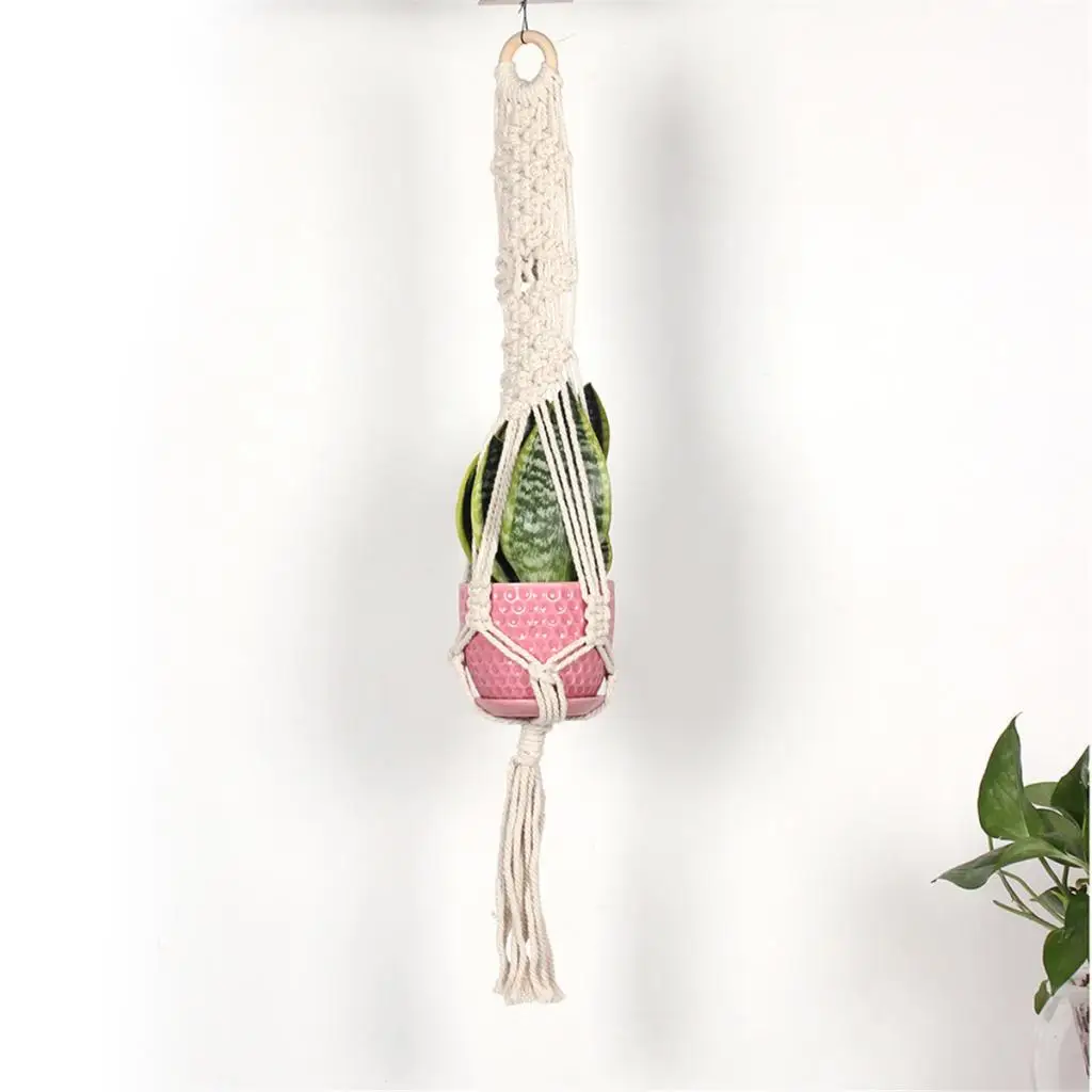 MagiDeal 35' Beige Manual Knitted Cotton Rope PLANT HANGER Flower Pot