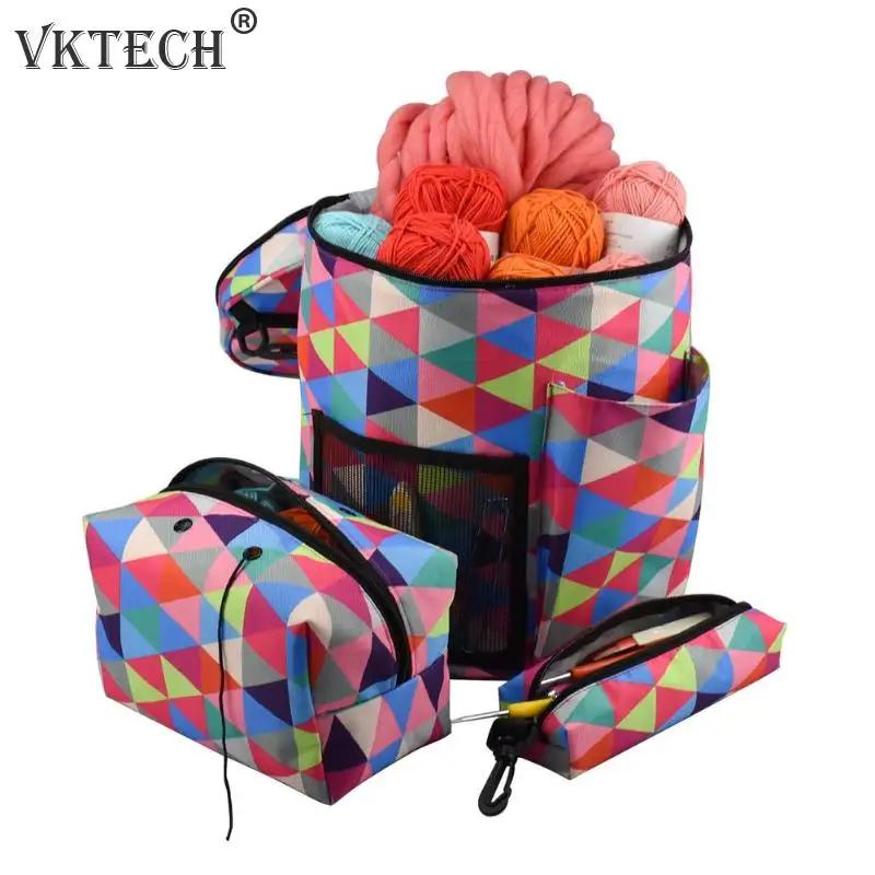 

3pcs Portable Wool Storage Bag Yarn Crochet Hooks Traveling Knitting Organizer Bucket DIY Embroidery Sewing Accessories