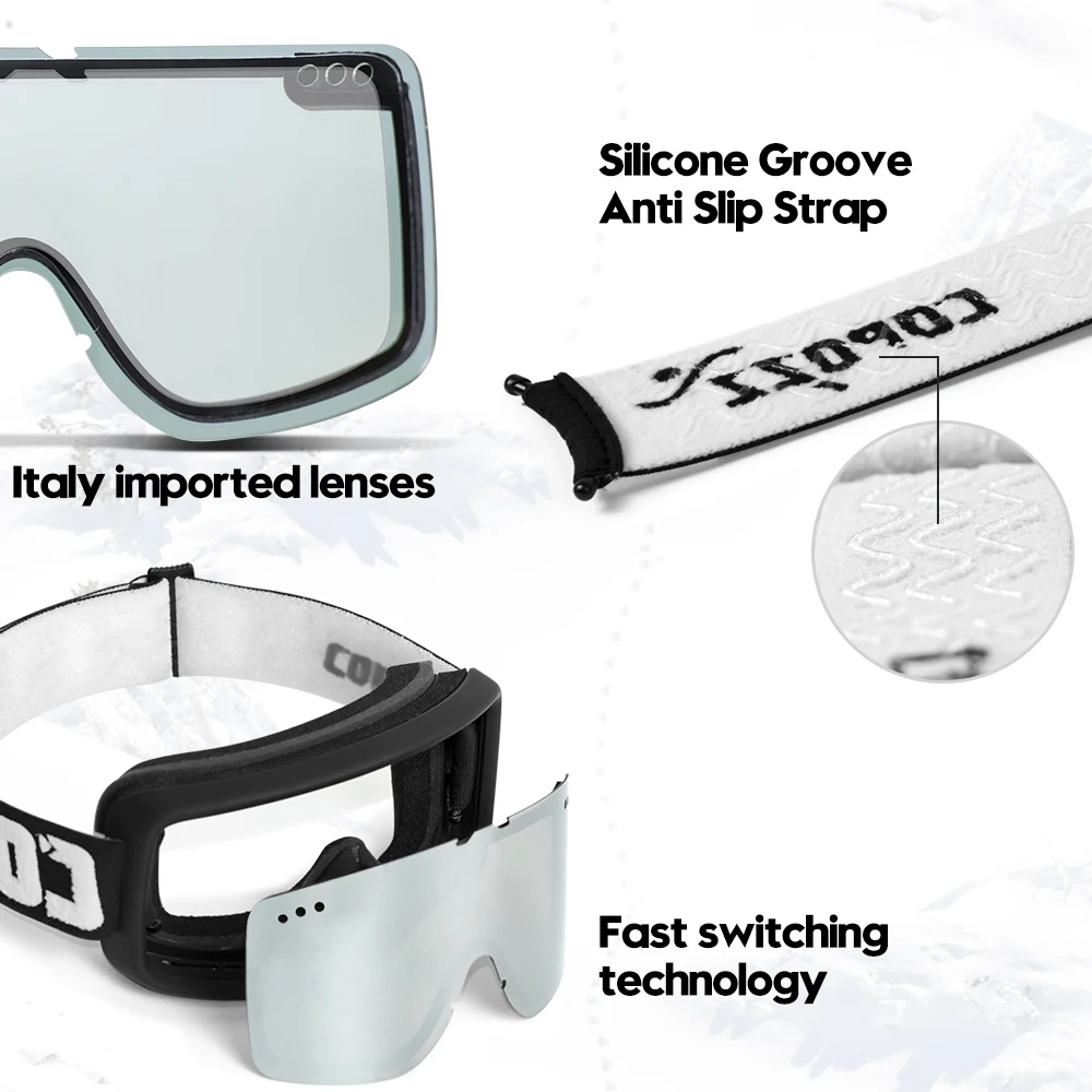 Copozz Anti-Fog Ski Goggles Men Women Winter Ski Snowboard Snow Goggles Uv400 Snow Glasses Adult With Adjustable Anti-Slip Str