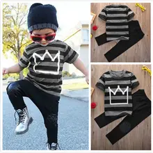 Pudcoco/костюмы для мальчиков; одежда для маленьких мальчиков в американском стиле; футболка+ длинные штаны; комплект летней одежды из 2 предметов